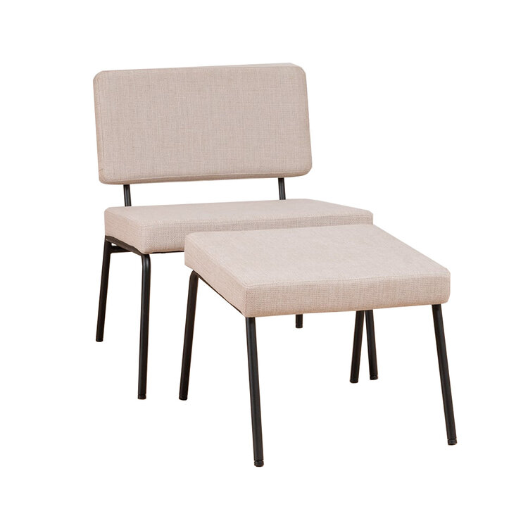 Scandinavische fauteuil en hocker Espen beige gerecyclede stof