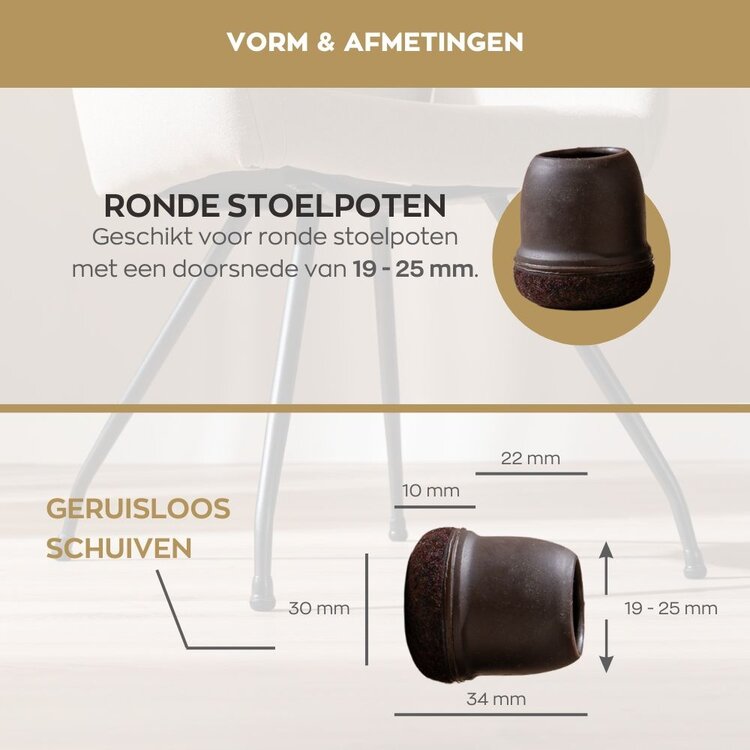 Vloerbeschermer set (voor 4 poten) bruin Ø19-25 mm