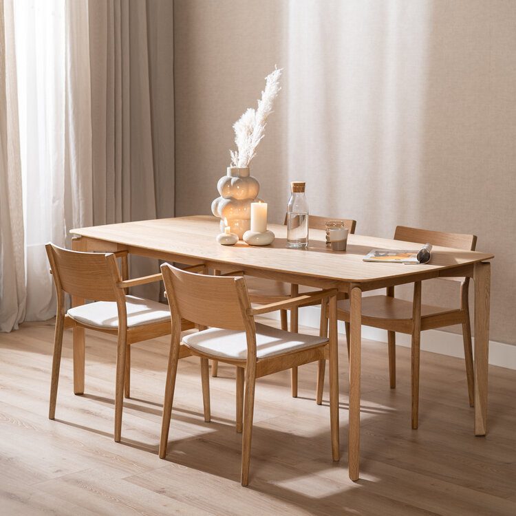 Scandinavische eetkamerstoel Juan naturel eiken/off white