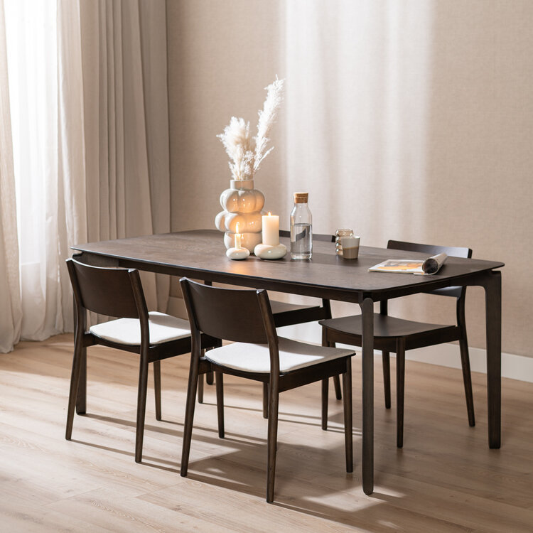 Scandinavische eetkamerstoel Elio walnoot/off white