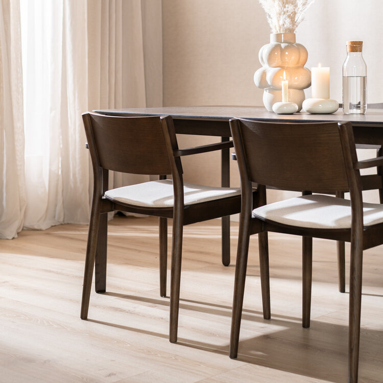 Scandinavische eetkamerstoel Juan walnoot/off white