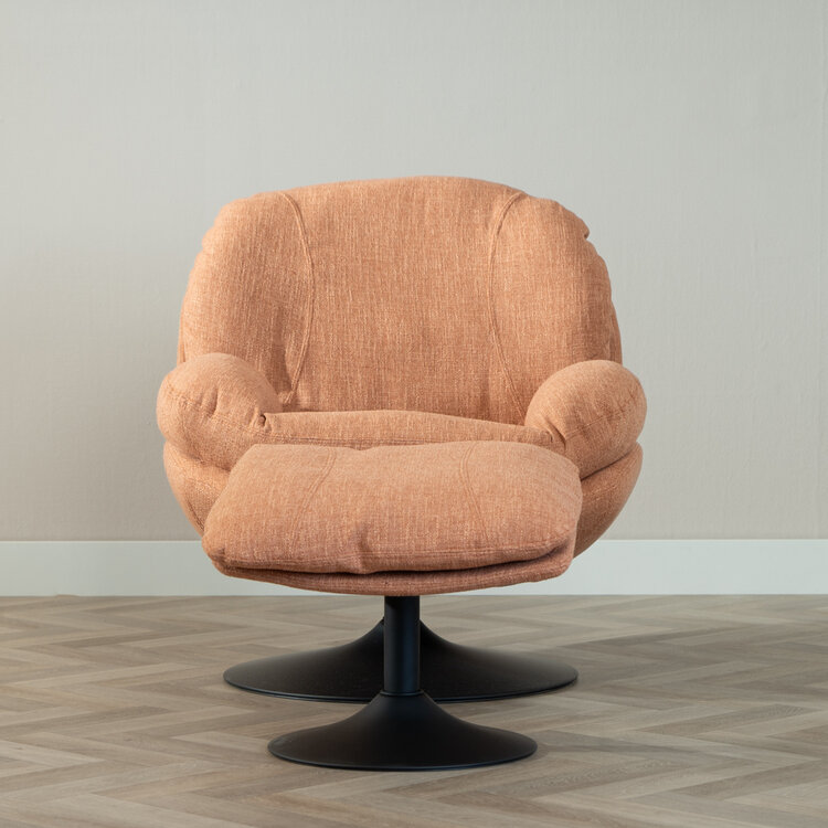 Draaifauteuil met hocker Isobel linnen koper