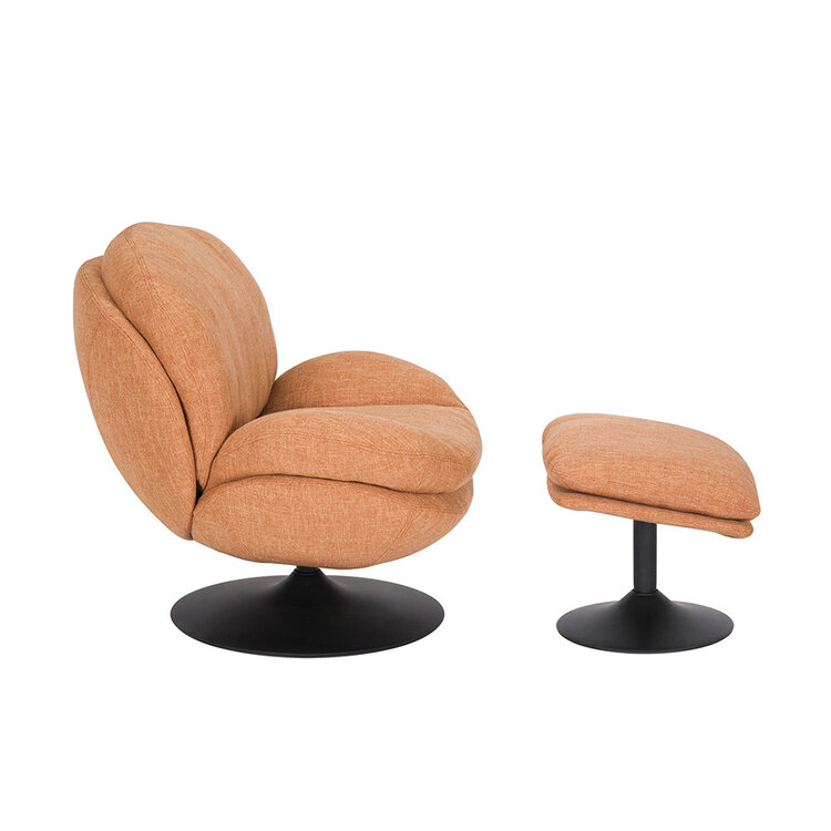 Draaifauteuil met hocker Isobel linnen koper
