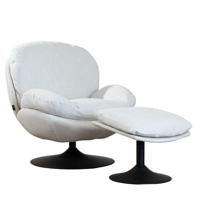 Draaifauteuil met hocker Isobel linnen off white