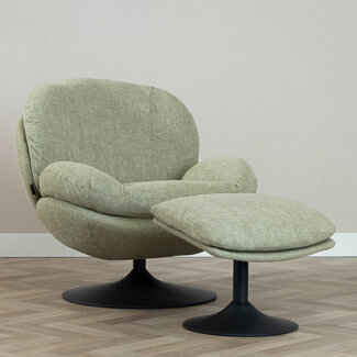 Draaifauteuil met hocker Isobel linnen olijfgroen