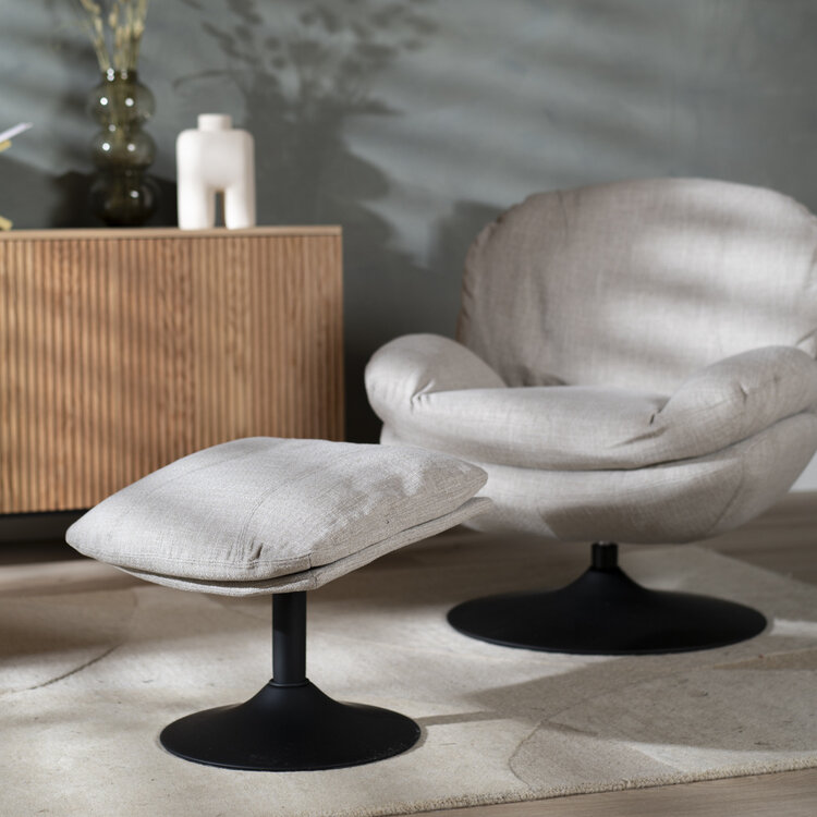 Draaifauteuil met hocker Isobel linnen taupe