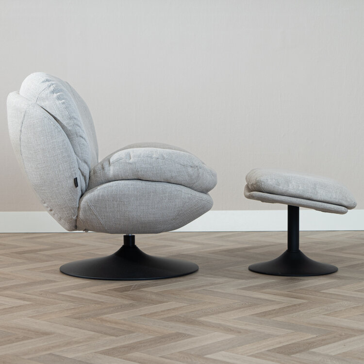 Draaifauteuil met hocker Isobel linnen taupe