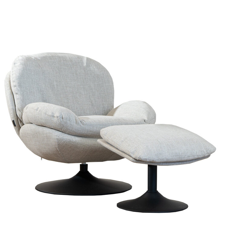 Draaifauteuil met hocker Isobel linnen taupe