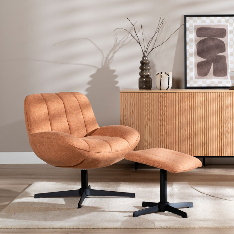 Draaifauteuil met hocker Santa linnen koper