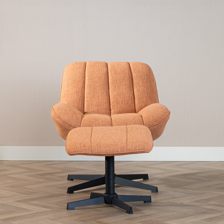 Draaifauteuil met hocker Santa linnen koper
