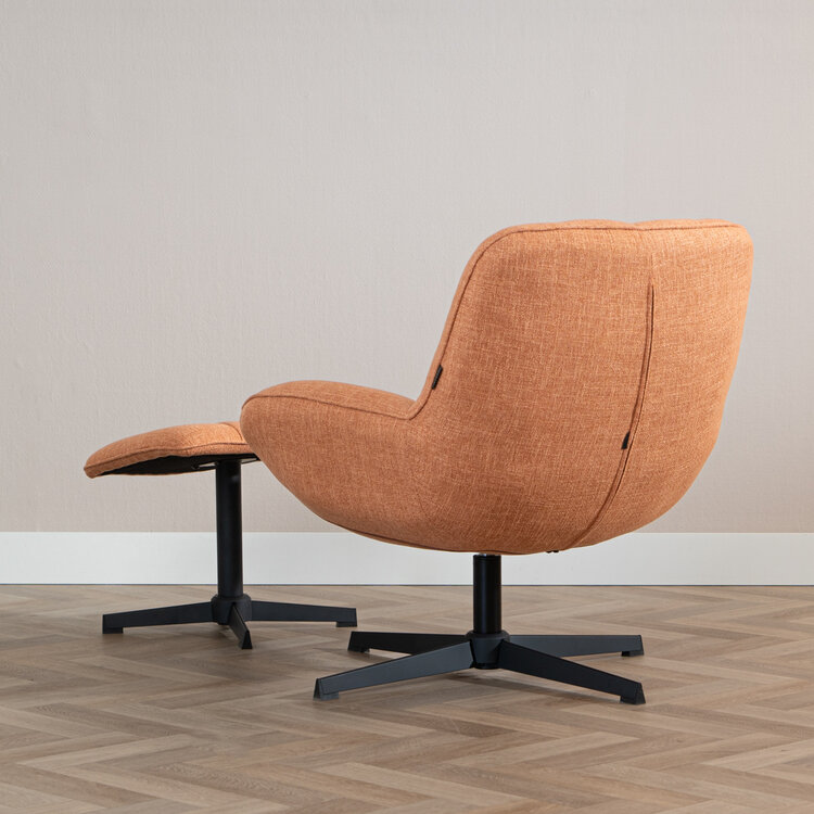 Draaifauteuil met hocker Santa linnen koper