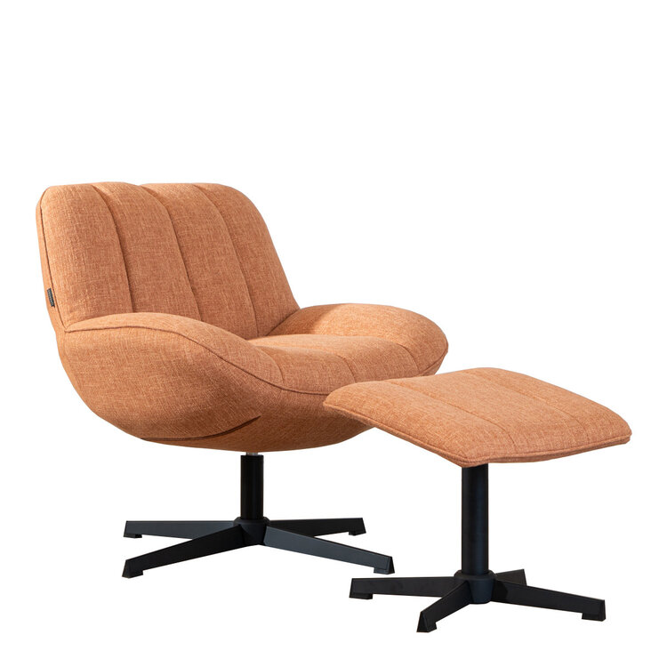 Draaifauteuil met hocker Santa linnen koper