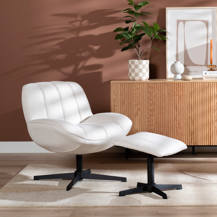 Draaifauteuil met hocker Santa linnen off white