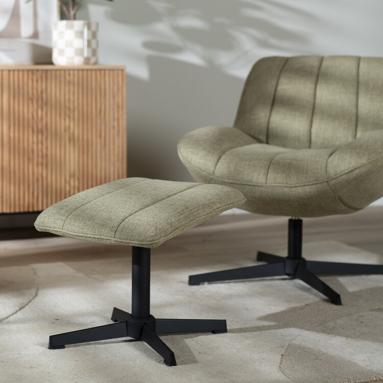 Draaifauteuil met hocker Santa linnen olijfgroen