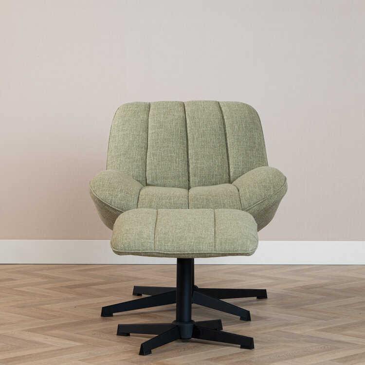 Draaifauteuil met hocker Santa linnen olijfgroen