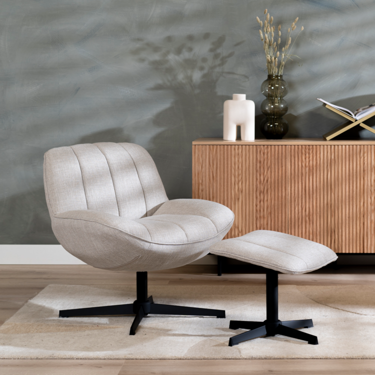 Draaifauteuil met hocker Santa linnen taupe