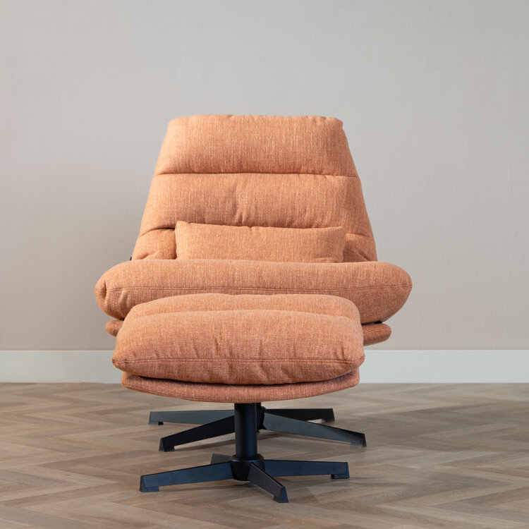 Draaifauteuil met hocker Cristo linnen koper