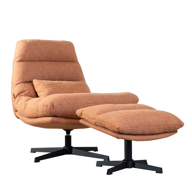 Draaifauteuil met hocker Cristo linnen koper