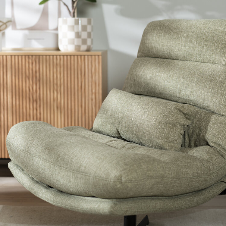 Draaifauteuil met hocker Cristo linnen olijfgroen
