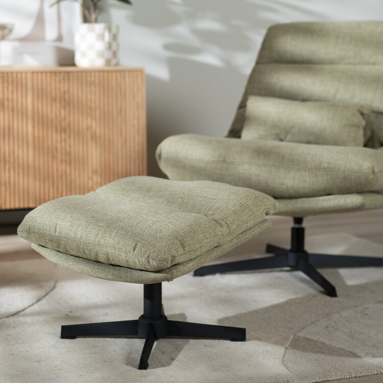 Draaifauteuil met hocker Cristo linnen olijfgroen