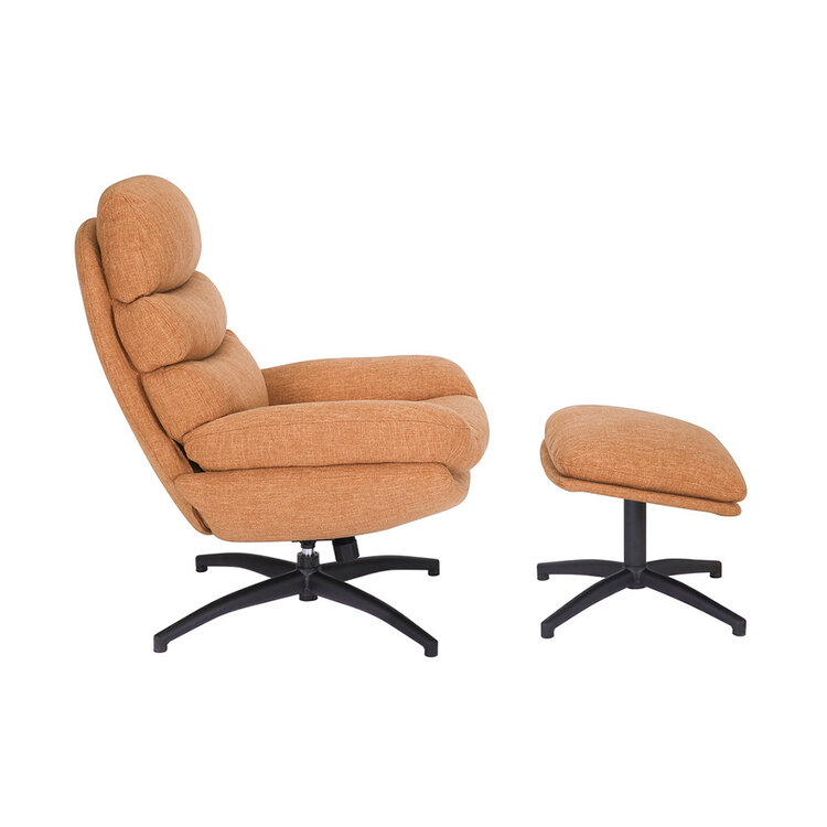 Draaifauteuil met hocker Palma linnen koper