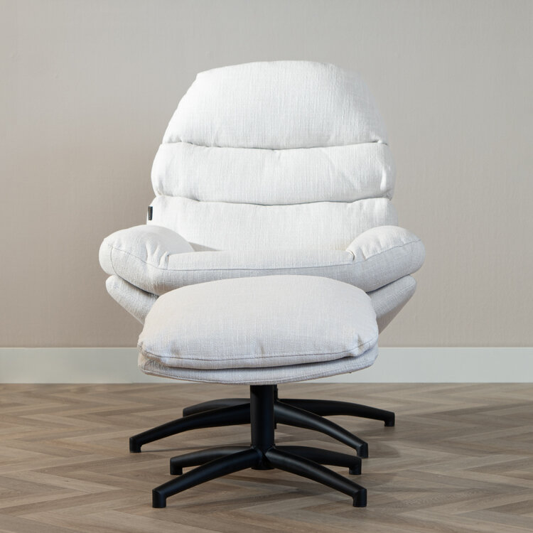 Draaifauteuil met hocker Palma linnen off white