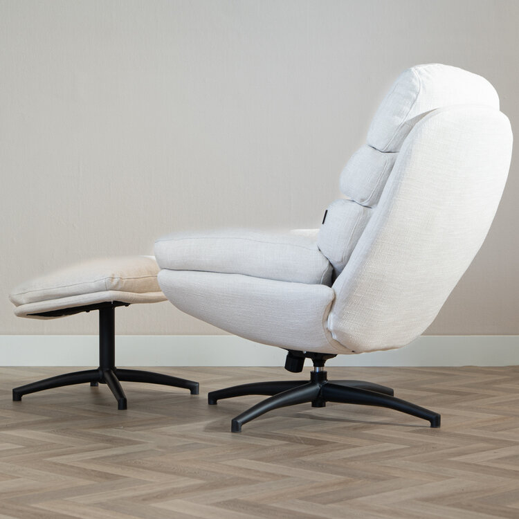 Draaifauteuil met hocker Palma linnen off white