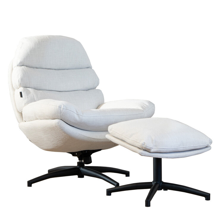 Draaifauteuil met hocker Palma linnen off white