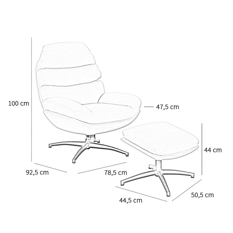 Draaifauteuil met hocker Palma linnen olijfgroen