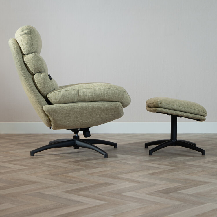 Draaifauteuil met hocker Palma linnen olijfgroen