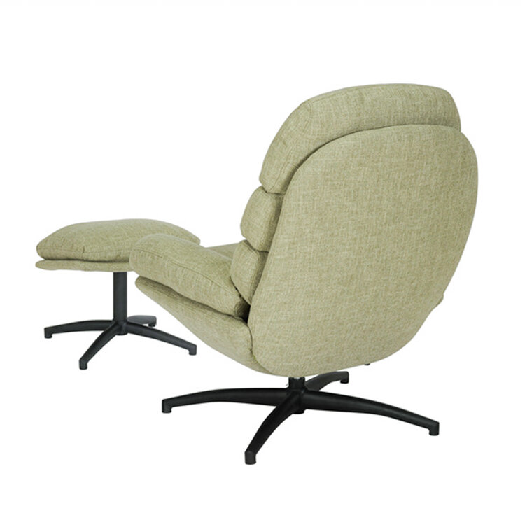 Draaifauteuil met hocker Palma linnen olijfgroen