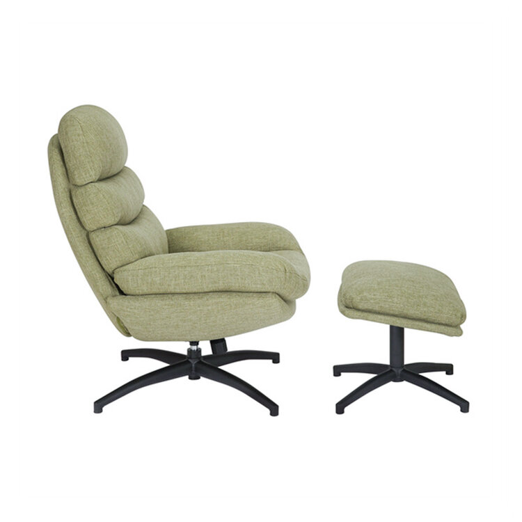 Draaifauteuil met hocker Palma linnen olijfgroen