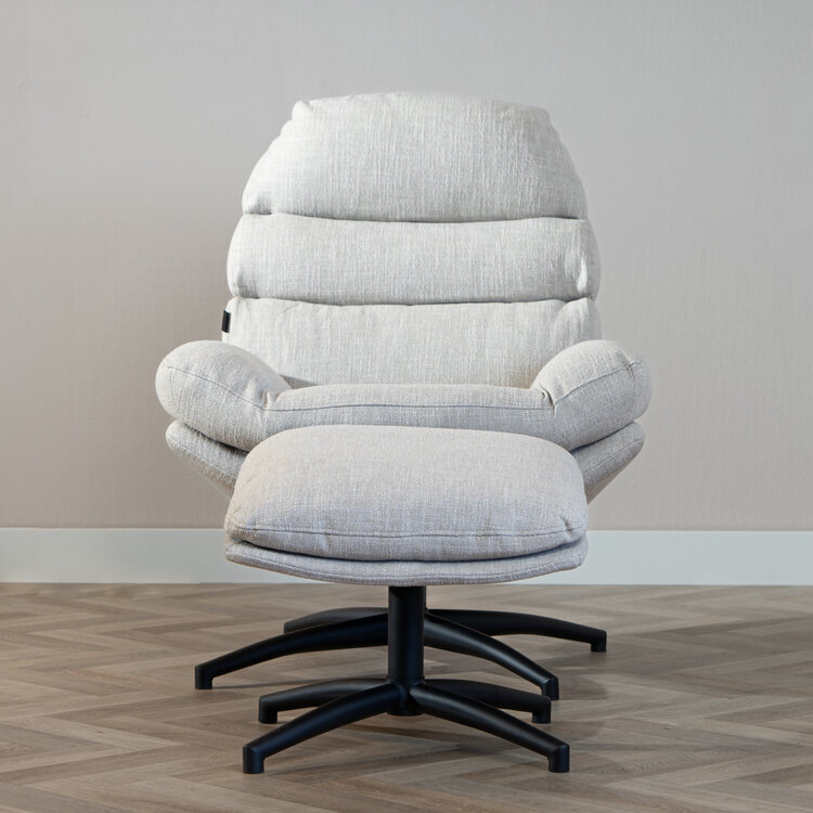 Draaifauteuil met hocker Palma linnen taupe
