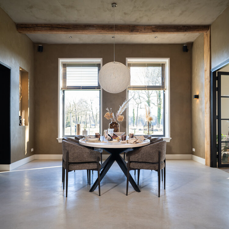 Eetkamerstoel Bret gemêleerde stof off white/bruin