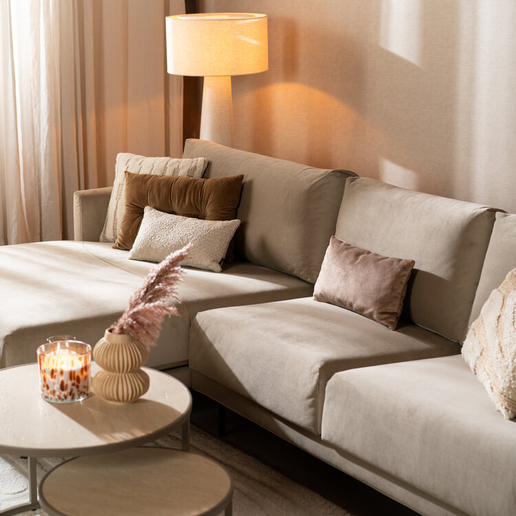 Velvet hoekbank Denver beige links