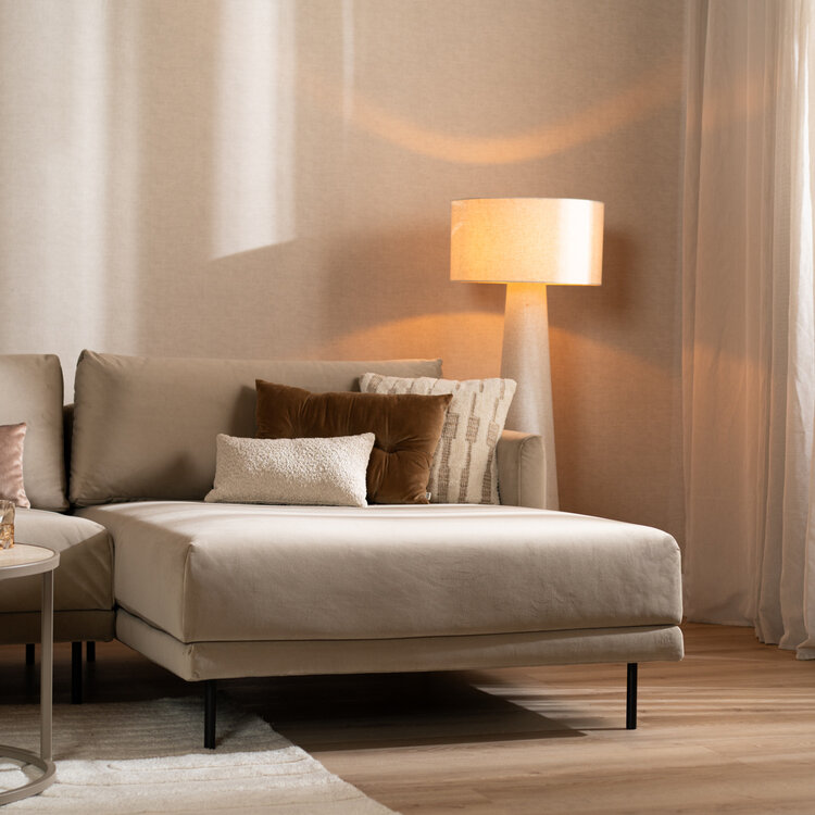 Velvet hoekbank Denver beige rechts