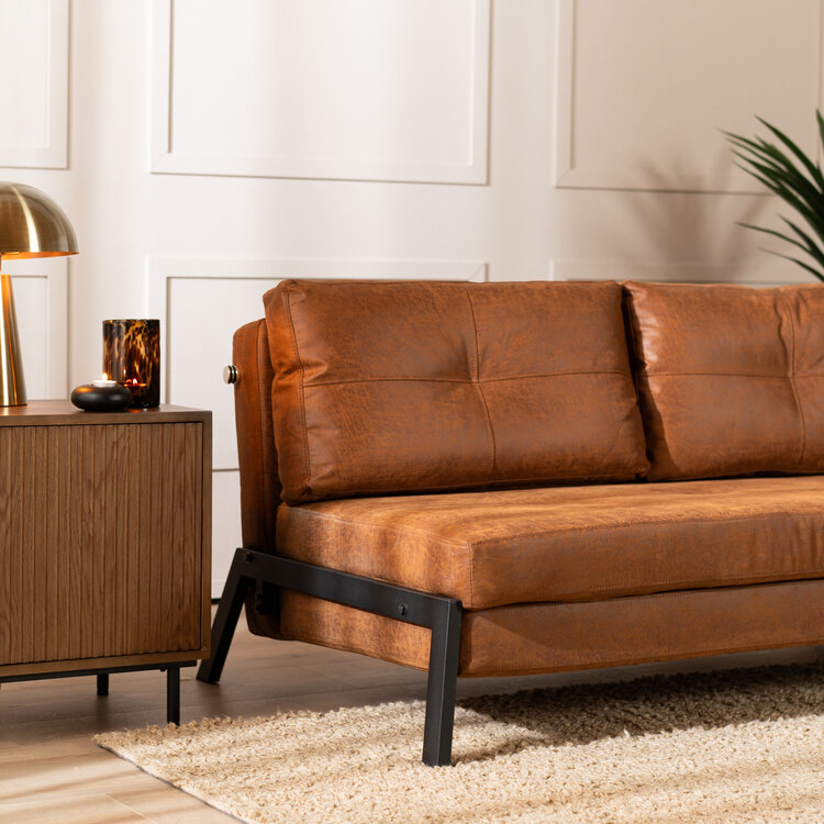 Slaapbank 2 persoons Mikko cognac eco-leer