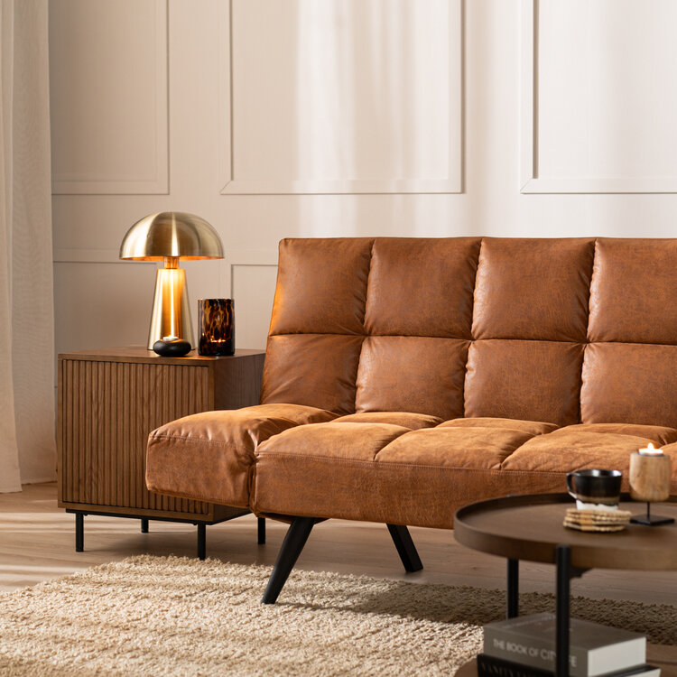 Slaapbank 1,5-persoons Timo cognac eco-leer