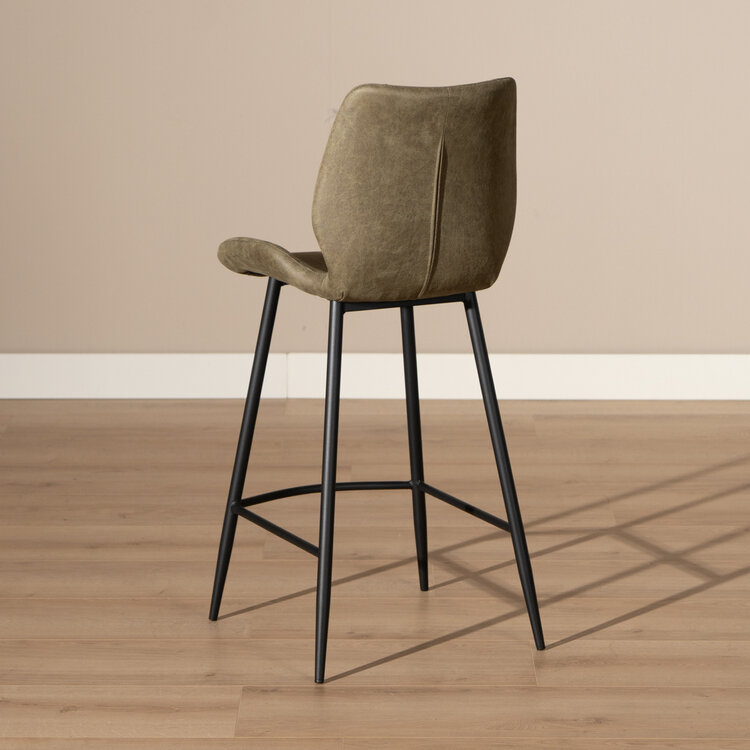 Industriële barkruk Barrel olijfgroen eco-leer 69 cm