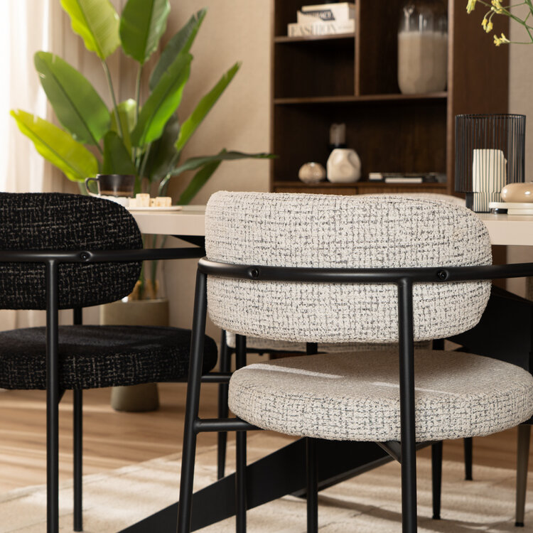 Eetkamerstoel Nicky gemêleerde stof off white/zwart