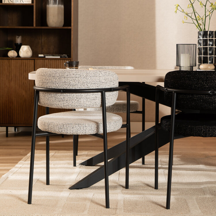 Eetkamerstoel Nicky gemêleerde stof off white/zwart