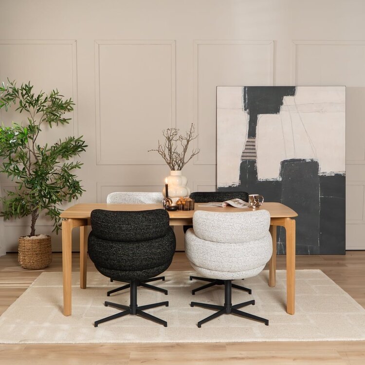 Eetkamerstoel Coco gemêleerde stof off white/zwart