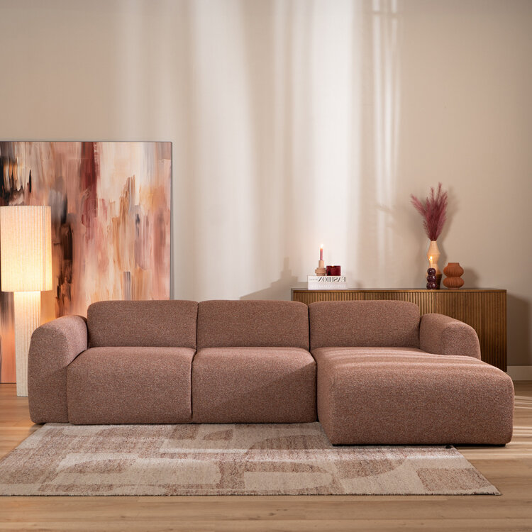 Hoekbank Maine bouclé stof rood/roze rechts