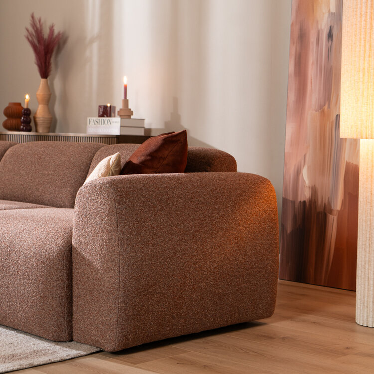 Hoekbank Maine bouclé stof rood/roze links