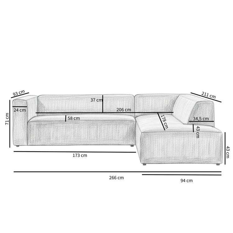 Industriële hoekbank Memphis eco-leer antraciet rechts