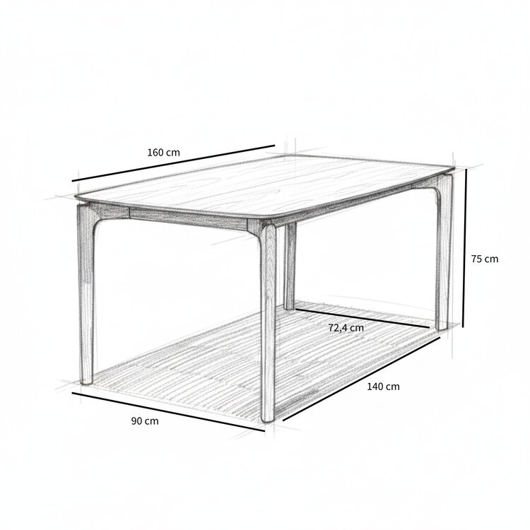 Scandinavische eettafel Cala naturel eiken 160 x 90 cm