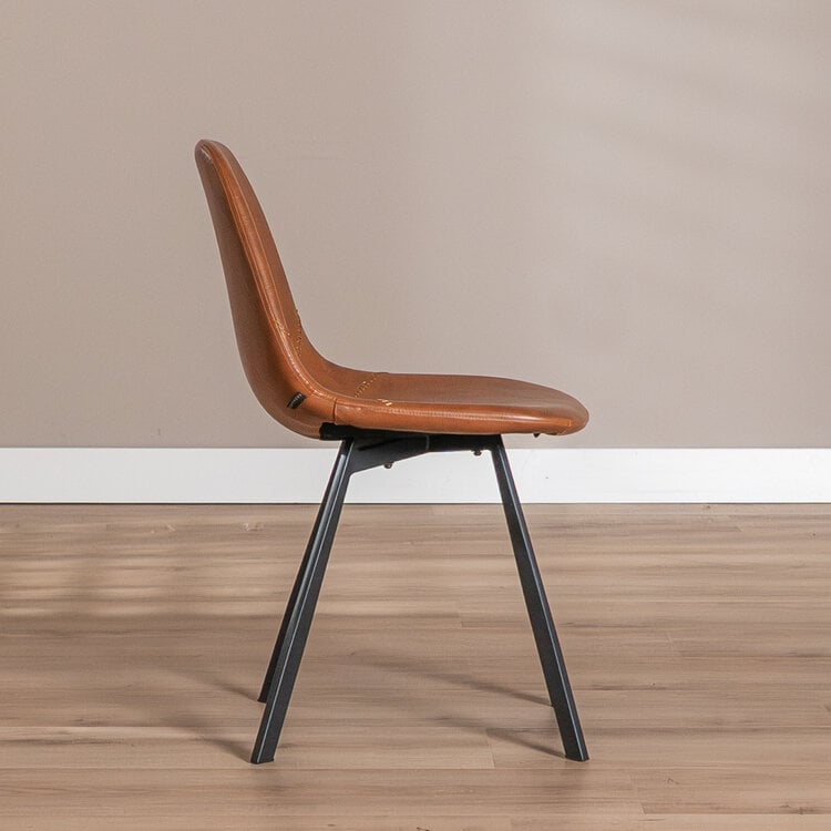 Industriële eetkamerstoel Logan cognac eco-leer