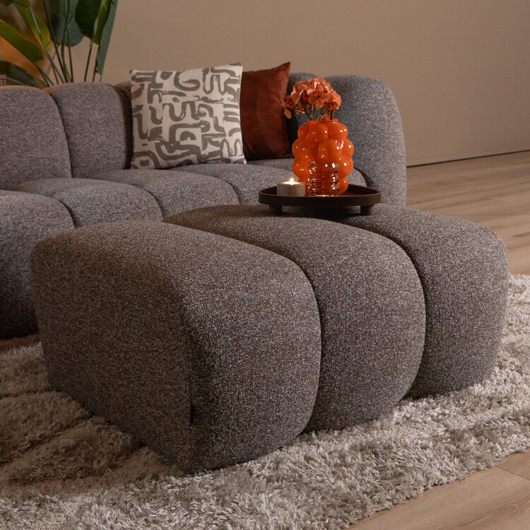 Hocker Luca bouclé stof bruin/grijs