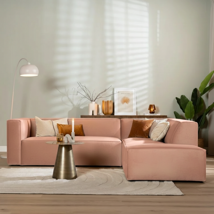 Velvet hoekbank Memphis roze rechts