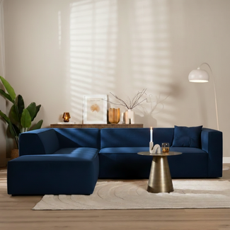 Velvet hoekbank Memphis blauw links